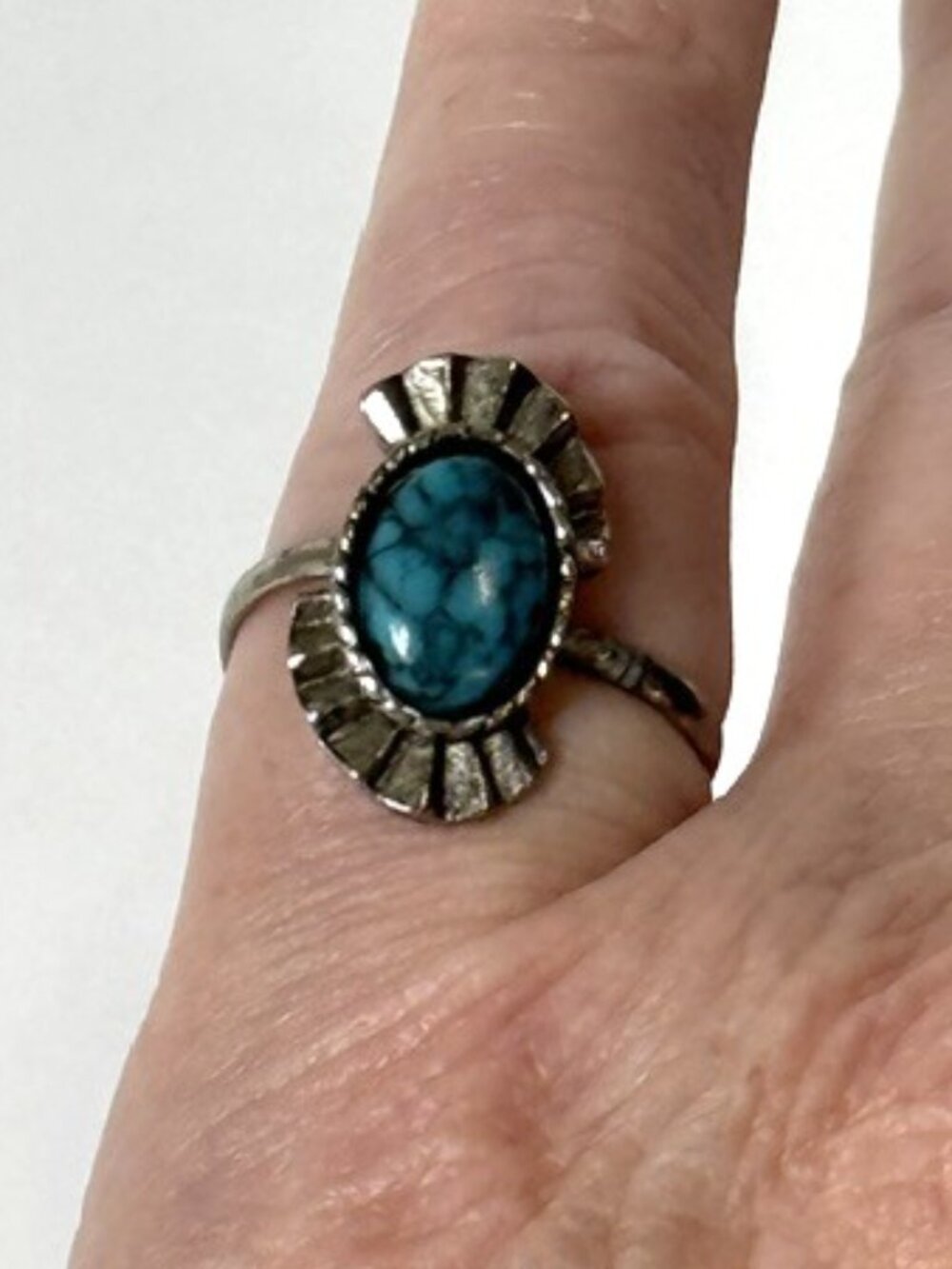 Silver and turquoise adjustable native inspired ring.